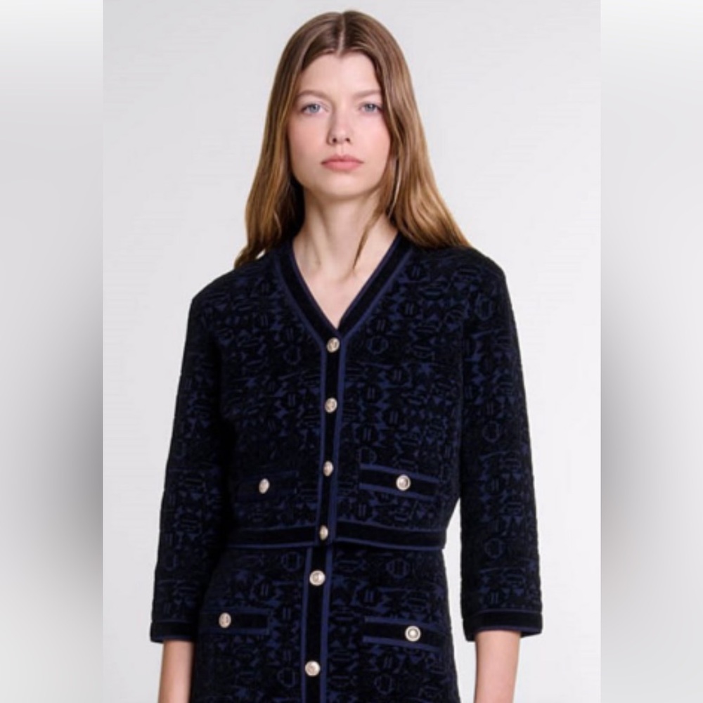 NWT MAJE REVERIE NOIR MARINE VELVET JACKET 36 navy black buttons new snaps